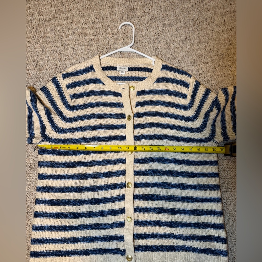 J. Crew Women Striped Slub Cotton-blend Cardigan Sweater Beige Navy Blue XXL - Picture 7 of 10